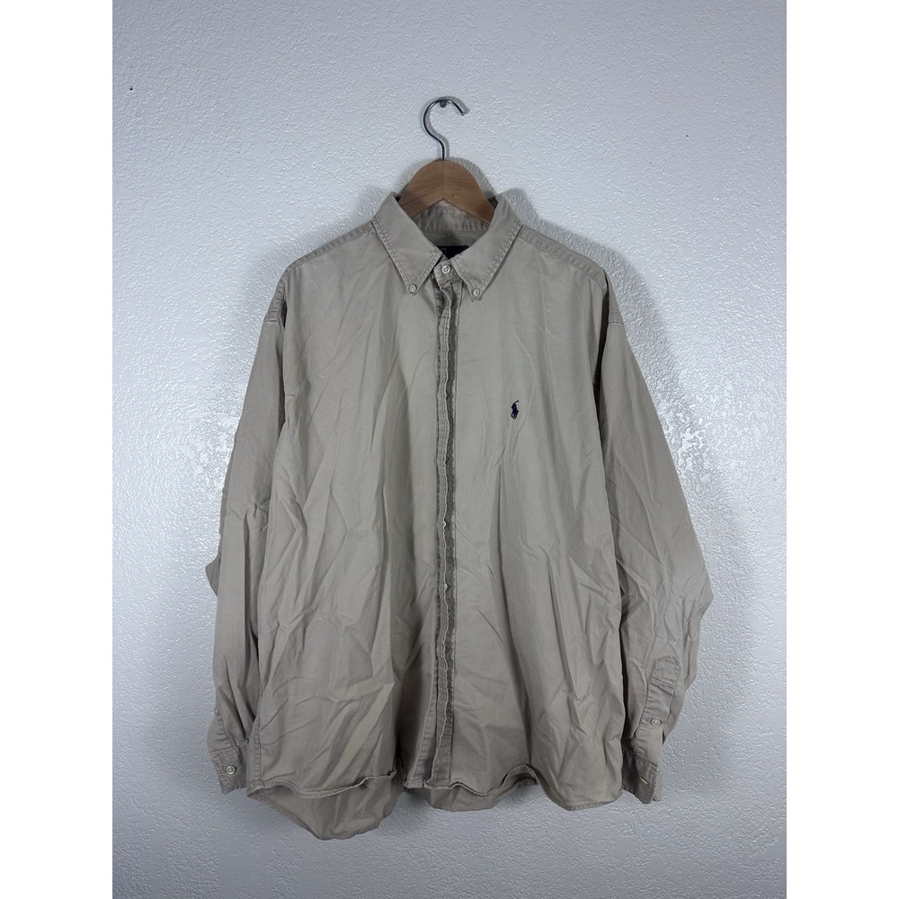 Polo Ralph Lauren Blake Button Down Shirt Khaki Tan 100% Cotton Size XL Mens